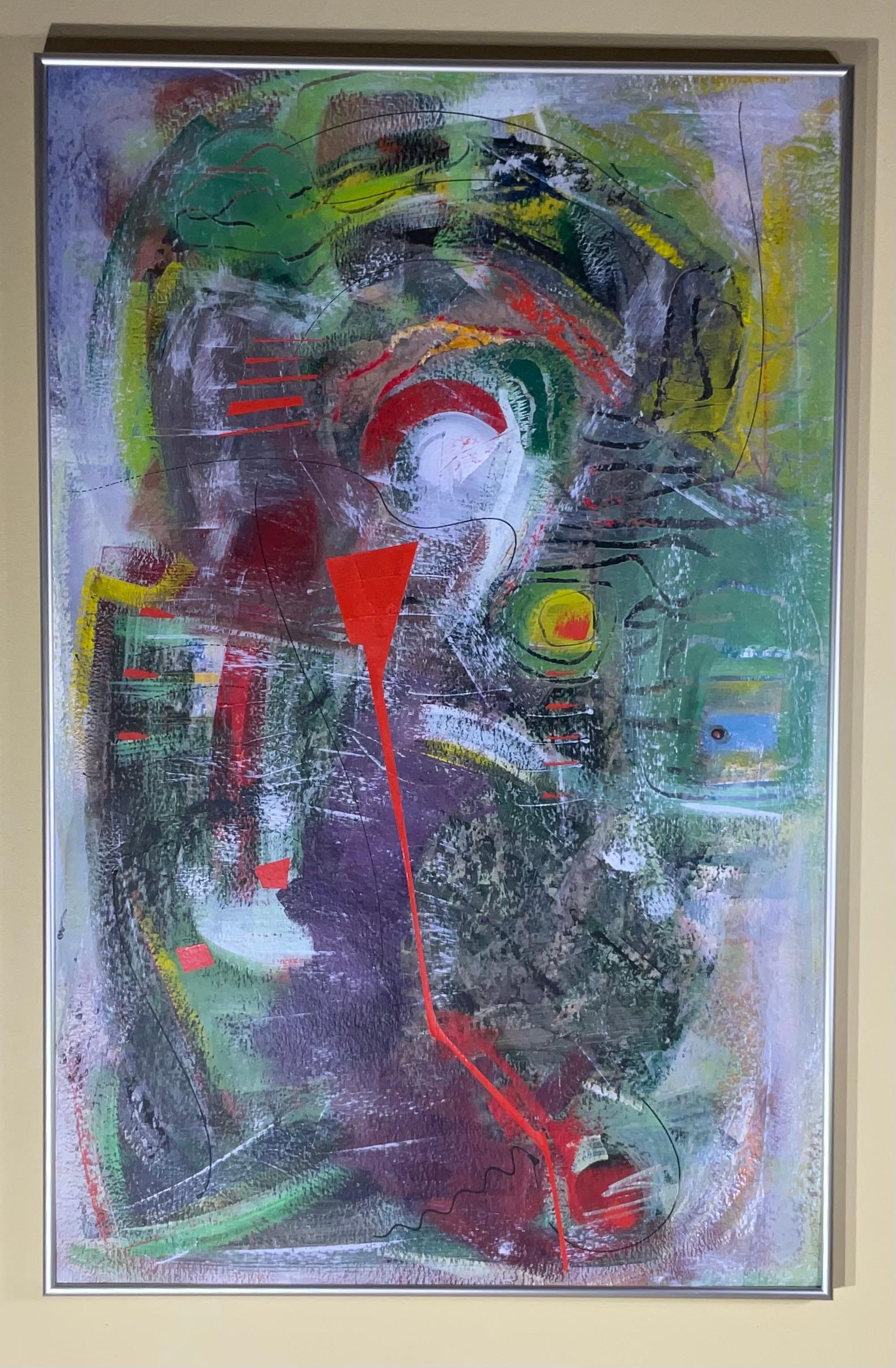 

Besitzen Sie ein lebendiges und dynamisches Stück Vintage-Originalkunst! Dieses fesselnde, abstrakte, expressionistische Acrylgemälde ist ein Unikat und eignet sich perfekt, um jedem Raum einen Hauch von kühner Farbe und Faszination zu verleihen.