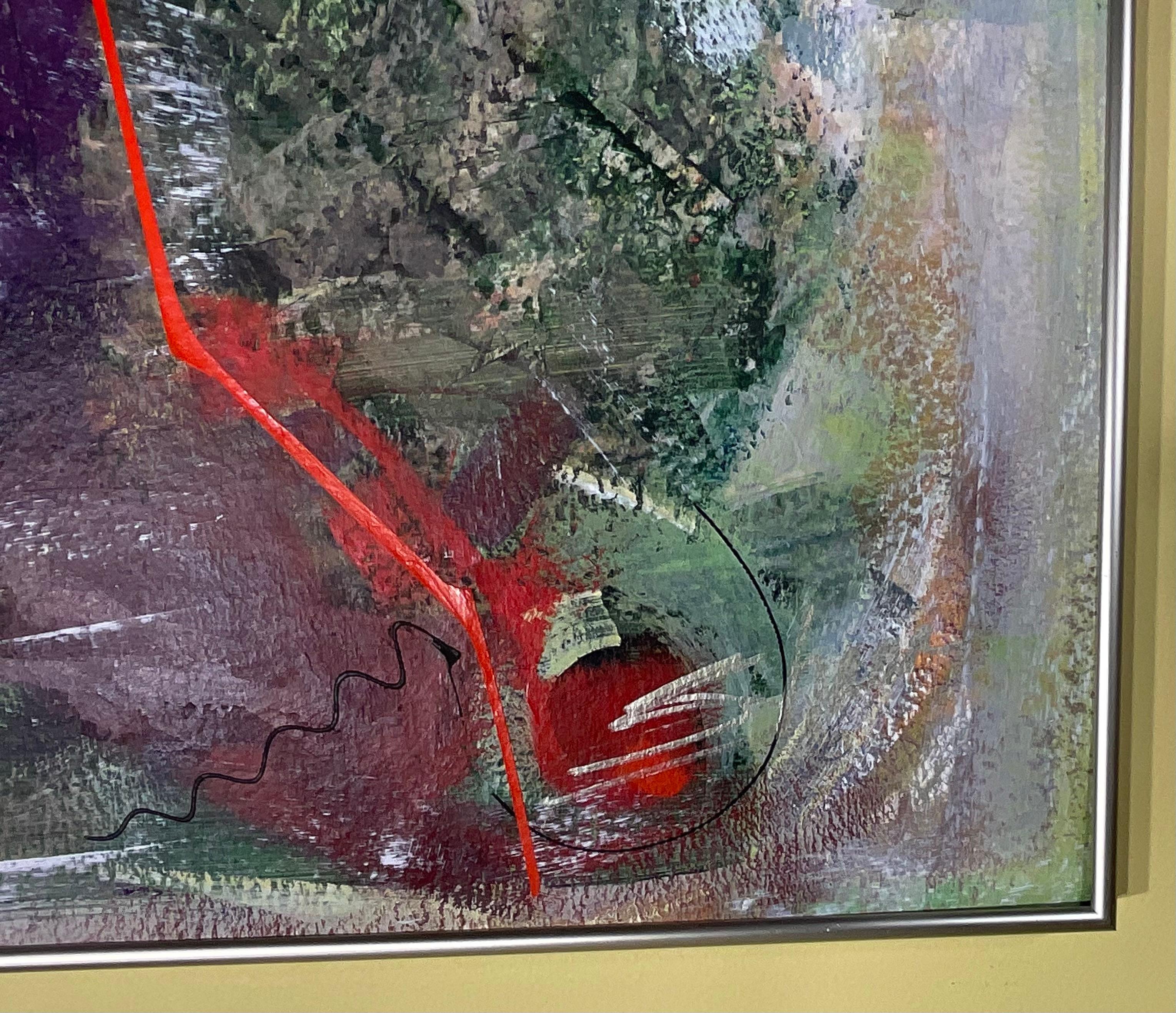 Fesselnde Vintage signiert abstrakte Expressionist Acrylgemälde (Farbe) im Angebot