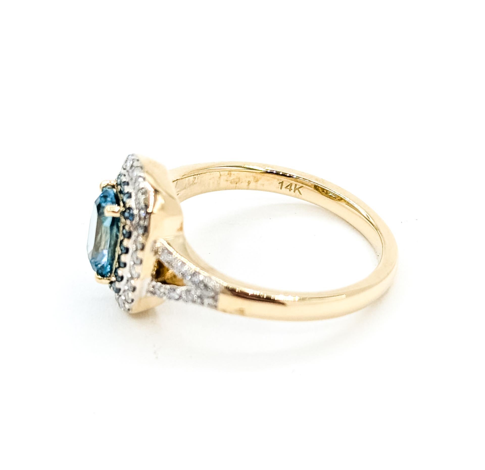 Bague double halo en zircon et diamant en 14k en vente 2
