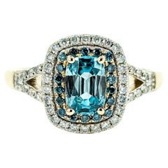 Bague double halo en zircon et diamant en 14k