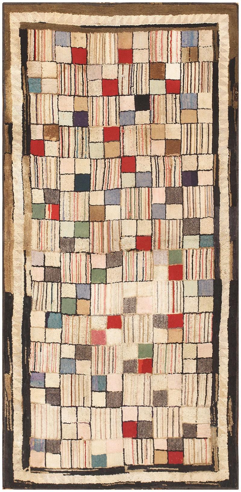 Captivatingly Artistic Antique Hooked American Area Rug 3'8