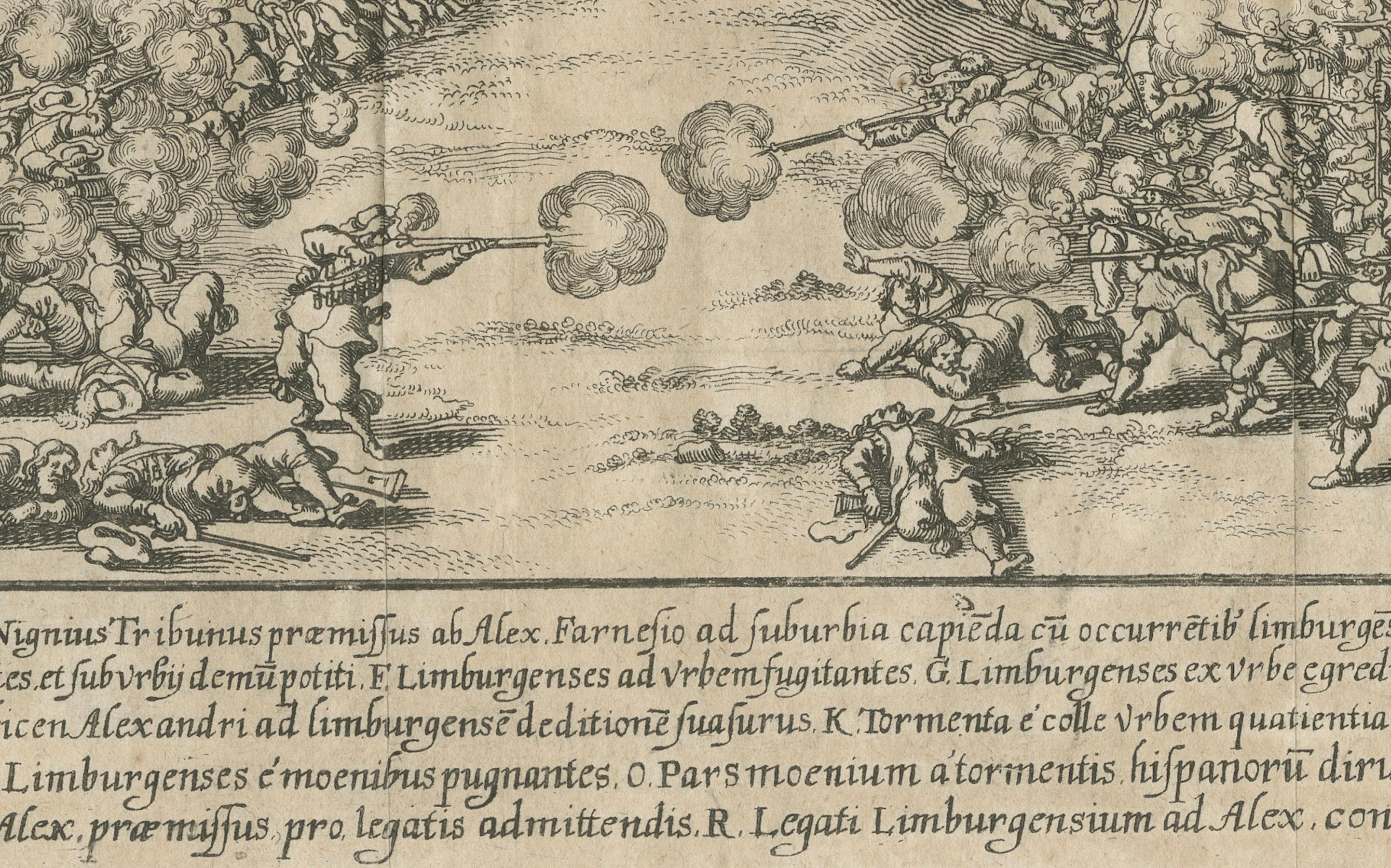 Paper Capture of Limburg by Spanish Forces under Duke of Parma, 1578 - Engraving For Sale