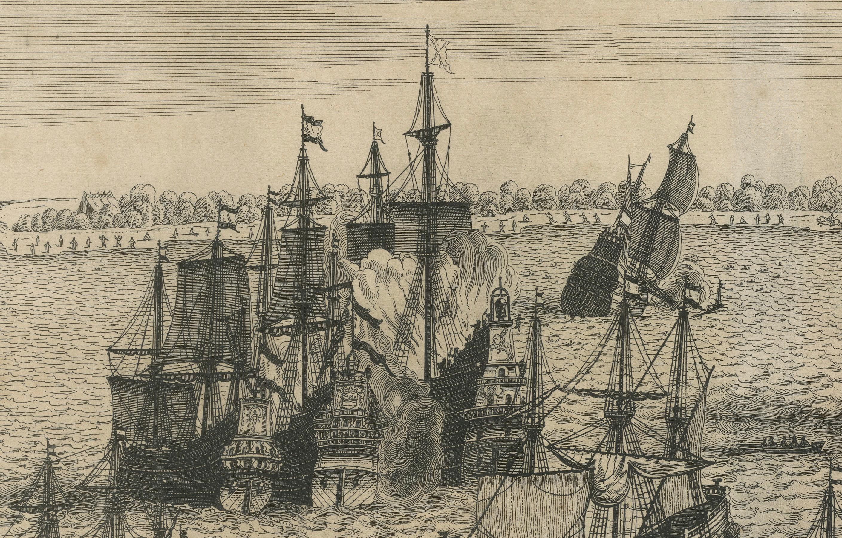 Milieu du XVIIe siècle Capture de navires espagnols de la flotte néerlandaise près de Cuba, 1628, dirigée par Pieter Ita en vente