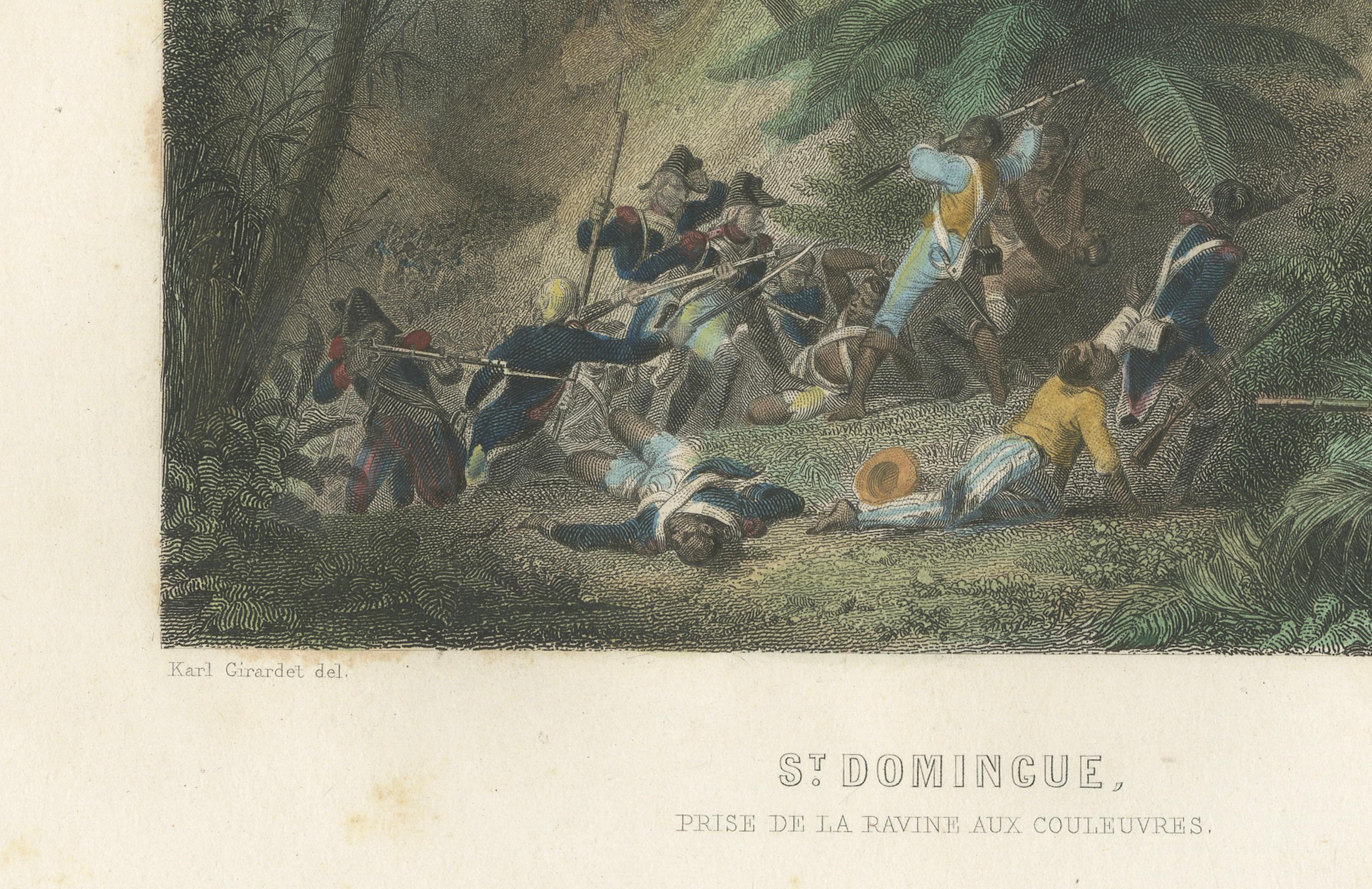 Engraved Capture of the Ravine aux Couleuvres in Saint-Domingue: Engraving of circa 1855 For Sale