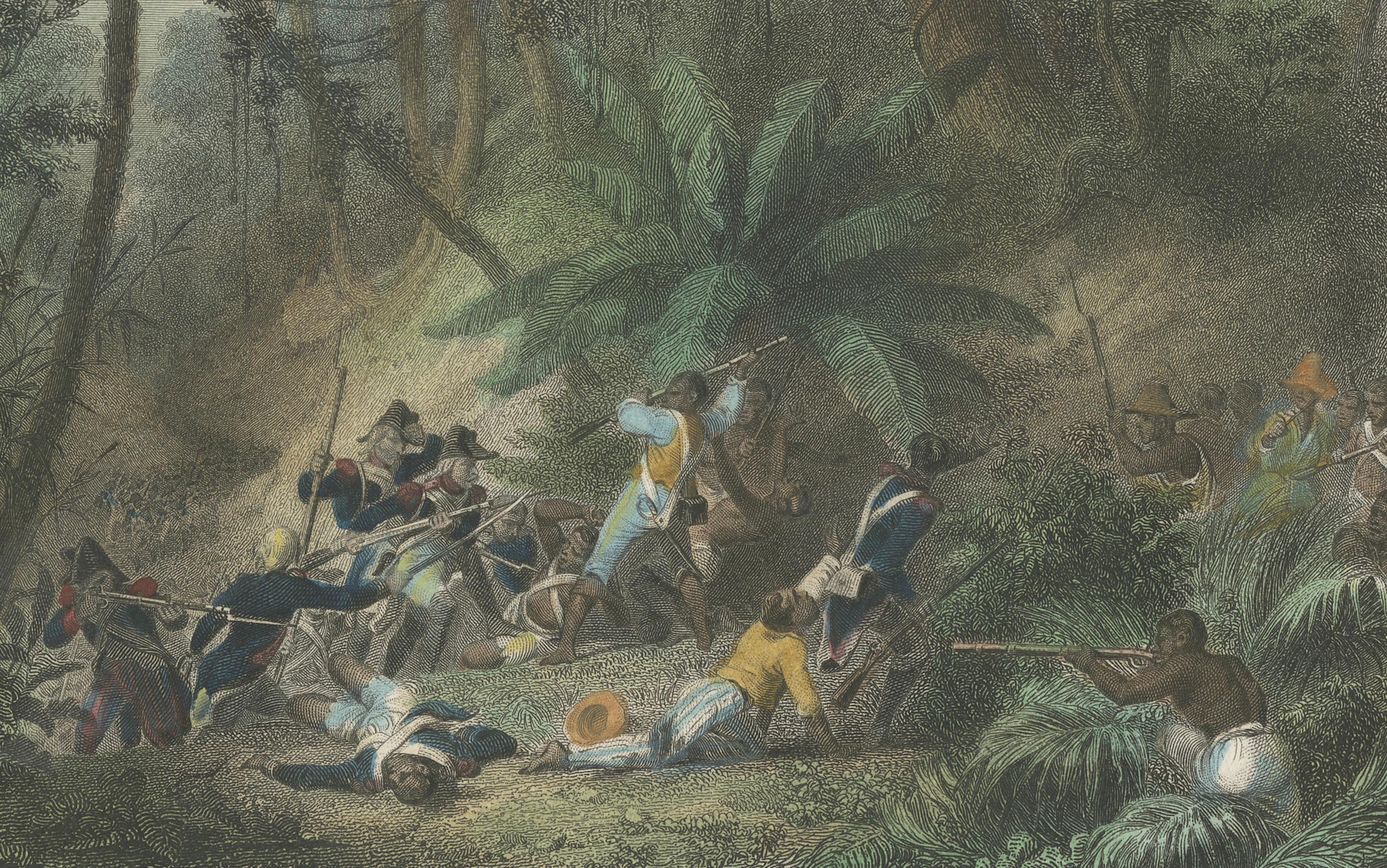 Mid-19th Century Capture of the Ravine aux Couleuvres in Saint-Domingue: Engraving of circa 1855 For Sale