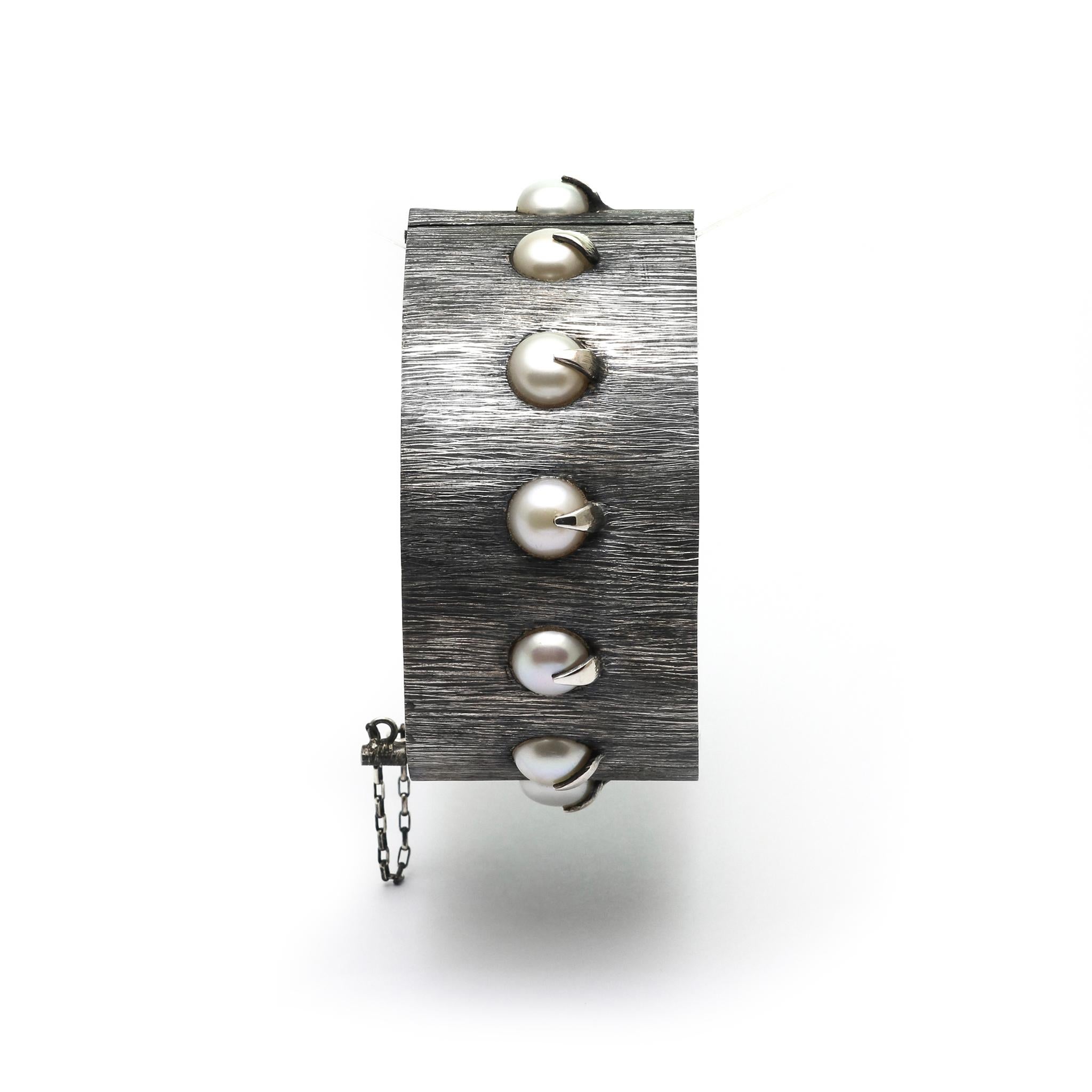 Captured Pearls Etched Sterling Silver Bracelet 6