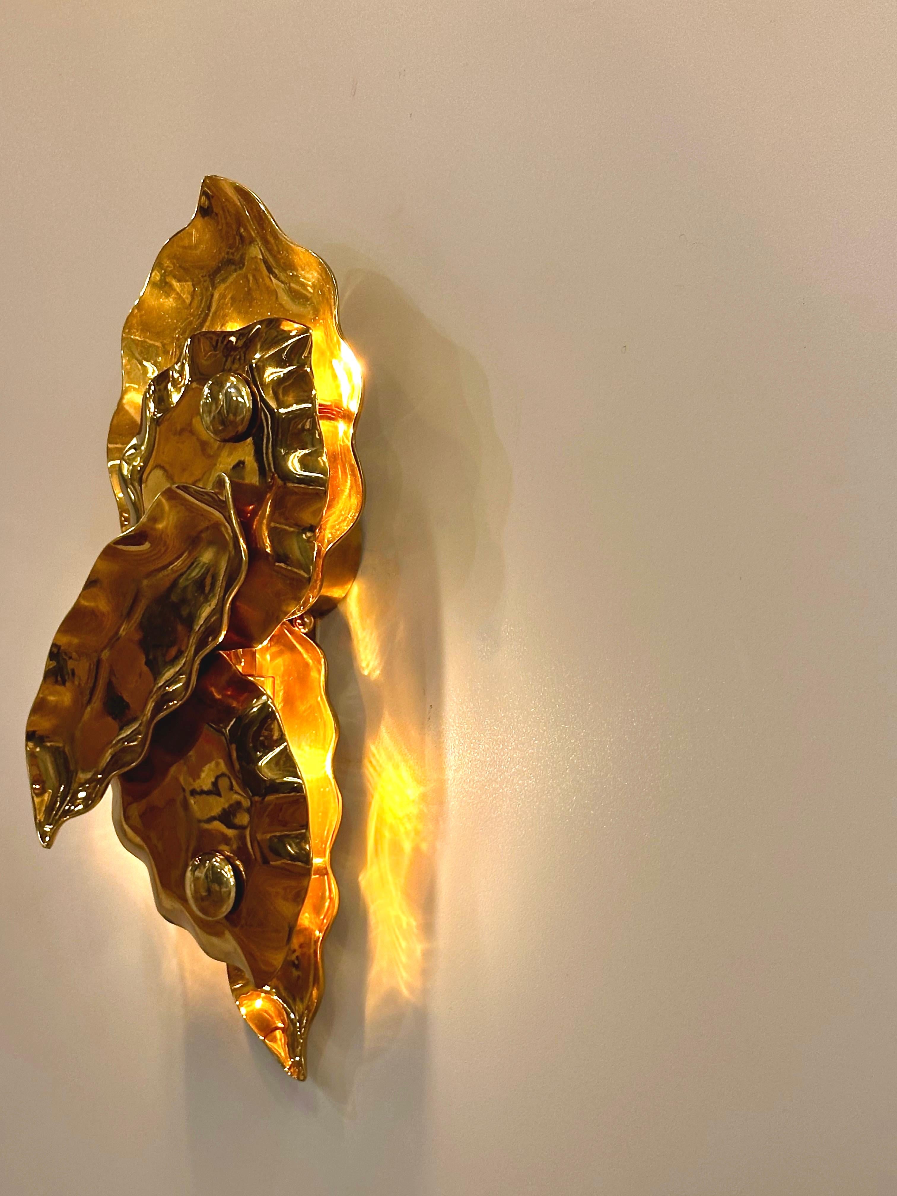 Turkish Capua Brass Casting Wall Sconce, Art Lighting, Sculptural Lighting For Sale