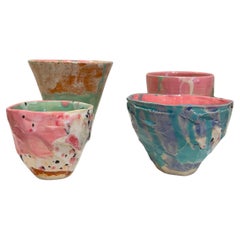Capuccino Cups Kurinuki Japanese Inspired colourful stoneware by Hania Jneid