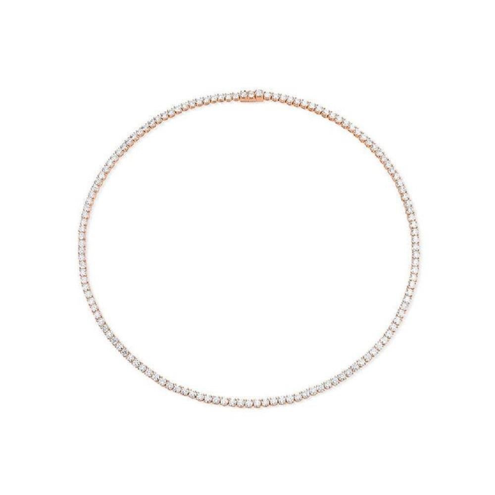 Round Cut Capucelli '11.03ct. t.w.' Natural Diamonds Tennis Necklace, 14k Gold 4-Prongs For Sale