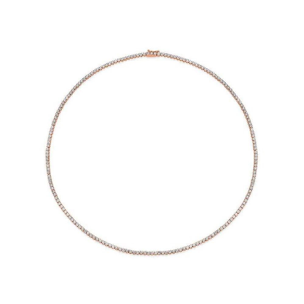 Round Cut Capucelli '14.12 Ct. t.w.' Natural Diamonds Tennis Necklace, 14k Gold 4-Prongs For Sale