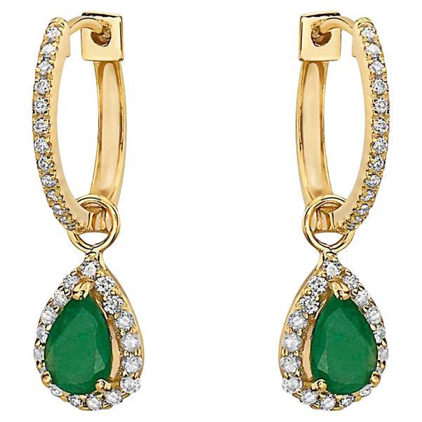 Capucelli 14K Gold '1.06 Ctw' Green Emerald Pear Shape Halo Diamonds Hoops For Sale