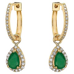 Capucelli 14K Gold '1.06 Ctw' Green Emerald Pear Shape Halo Diamonds Hoops