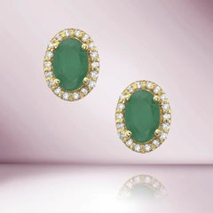 Capucelli 14K Solid Gold '0.95 ct.w.' Genuine Green Emerald Oval Halo Studs