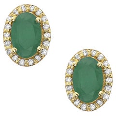 Capucelli 14K Solid Gold '0.95 ct.w.' Genuine Green Emerald Oval Halo Studs