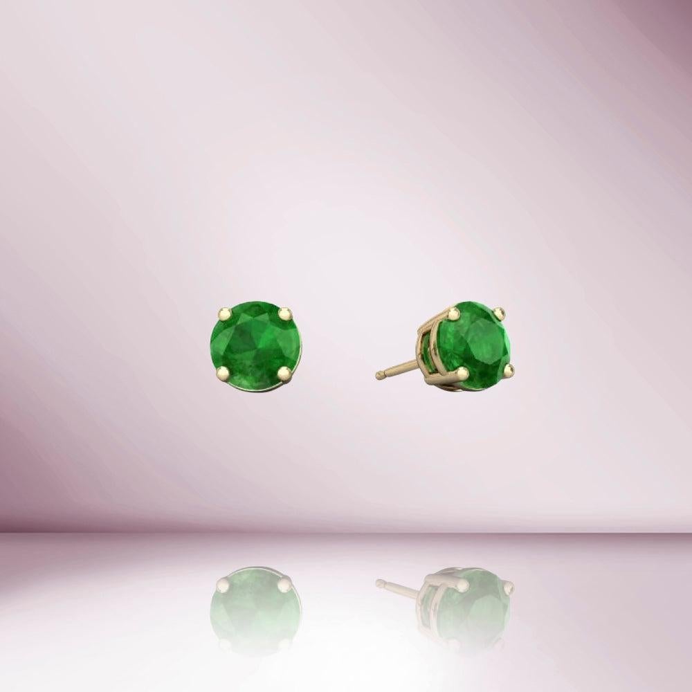Modern Capucelli 14K Solid Gold '1.20 Ctw' Genuine Green Emerald Round Shape Studs For Sale