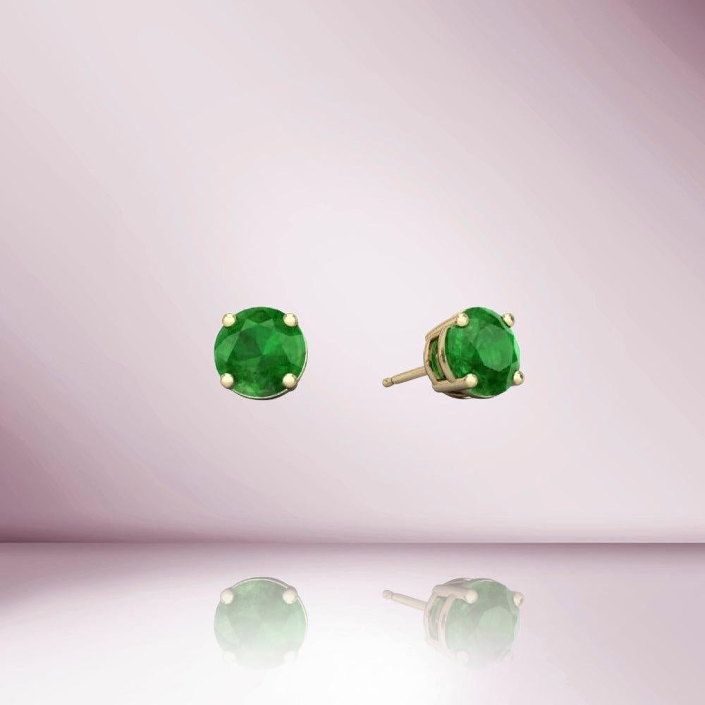 Round Cut Capucelli 14K Solid Gold '1.20 Ctw' Genuine Green Emerald Round Shape Studs For Sale