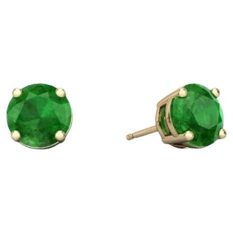 Capucelli 14K Solid Gold '1.20 Ctw' Genuine Green Emerald Round Shape Studs For Sale
