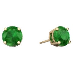 Capucelli 14K Solid Gold '1.20 Ctw' Genuine Green Emerald Round Shape Studs