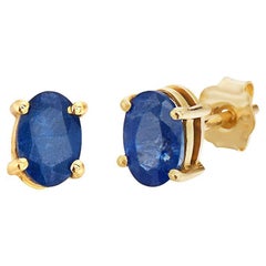 Capucelli 14K Solid Gold '1.30 ct.w.' Genuine Blue Sapphire Oval Shape Studs