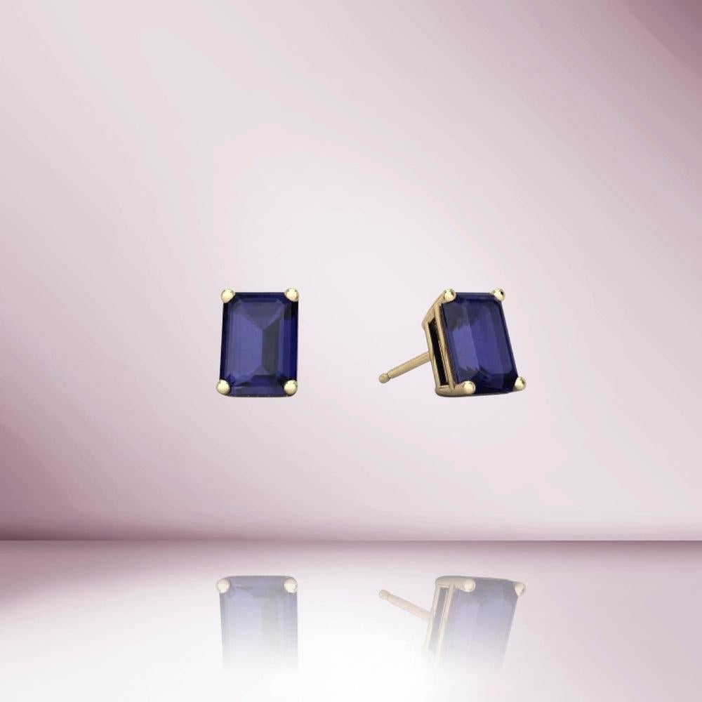 Emerald Cut Capucelli 14K Solid Gold '2.00 ctw' Genuine Blue Sapphire Rectangular Studs For Sale