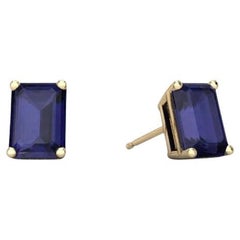 Capucelli 14K Solid Gold '2.00 ctw' Genuine Blue Sapphire Rectangular Studs