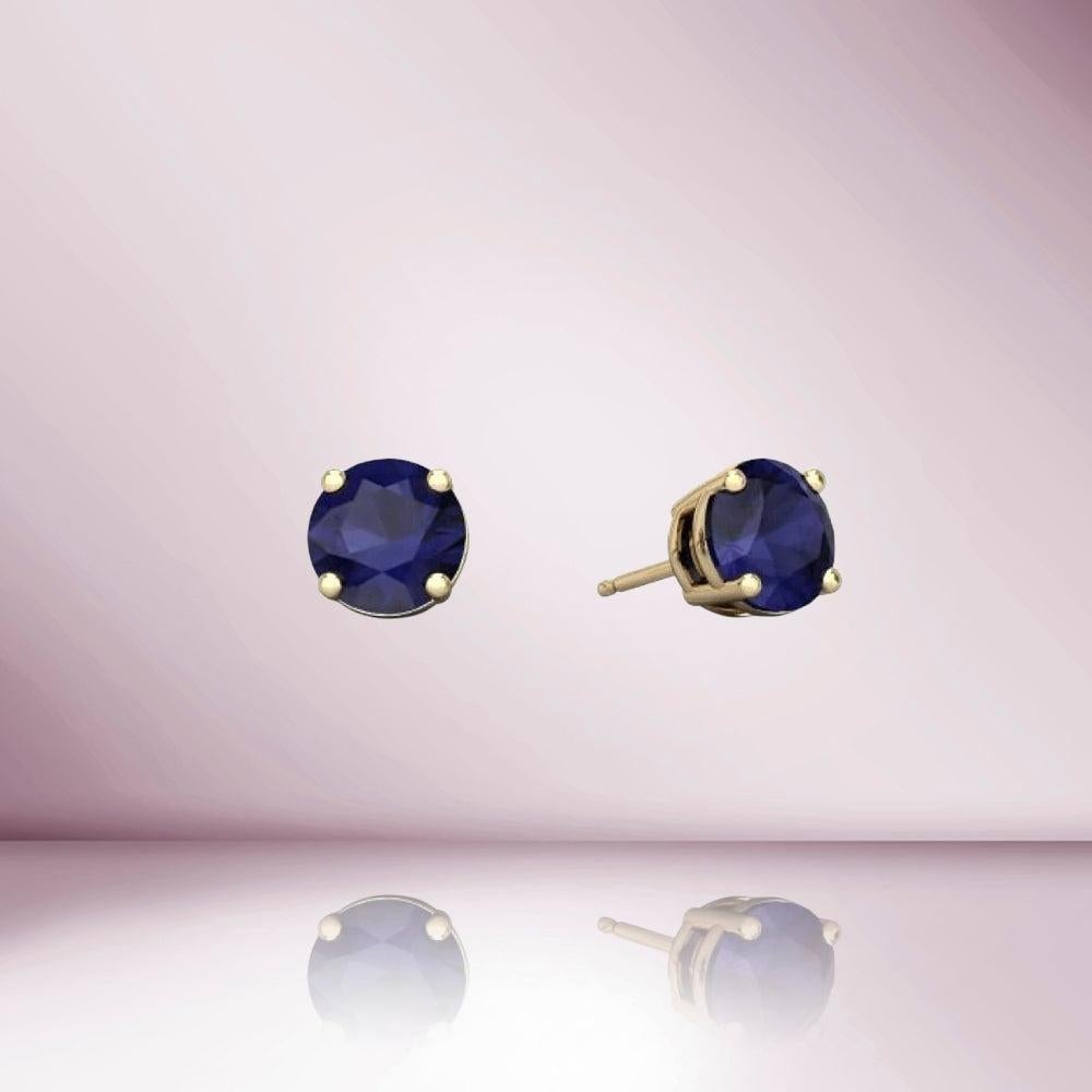 Modern Capucelli 14K Solid Gold '2.00 Ctw' Genuine Blue Sapphire Round Shape Studs For Sale