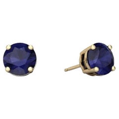 Clous d'oreilles en or massif 14 carats avec saphir bleu véritable de forme ronde de 2,00 carats de Capucelli