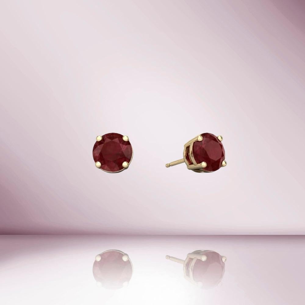 Modern Capucelli 14K Solid Gold '2.00 ctw' Genuine Red Ruby Round Shape Studs Earrings For Sale