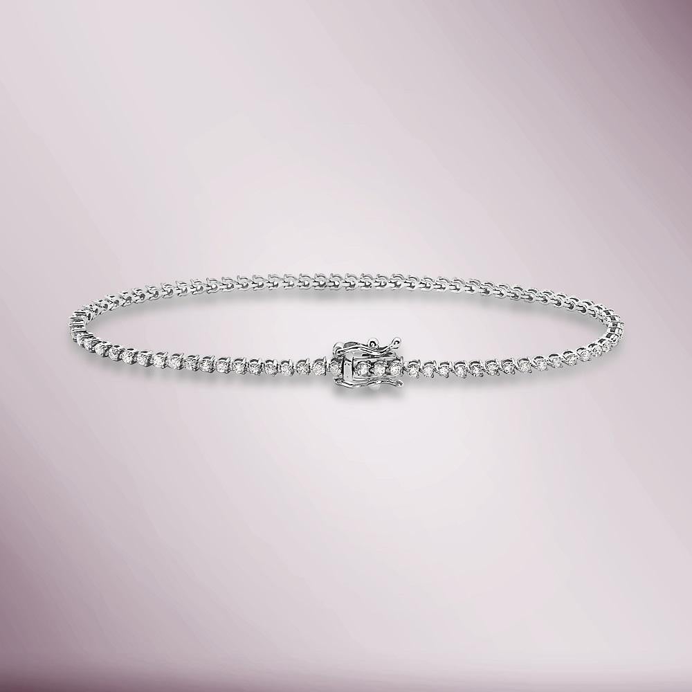 Art nouveau Bracelet tennis à 3 griffes en or 14 carats avec diamants naturels de 1,50 carat poids total de Capucelli en vente