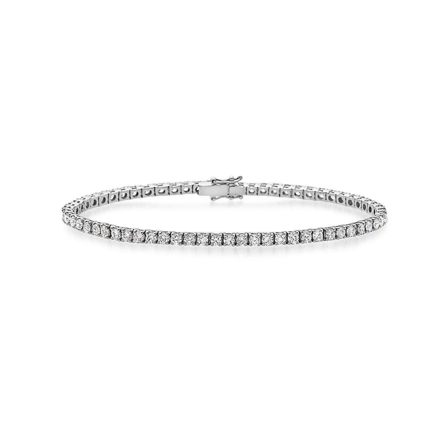 Taille ronde Bracelet tennis Capucelli à 4 griffes en or 14 carats avec diamants naturels de 3,3 carats poids total en vente