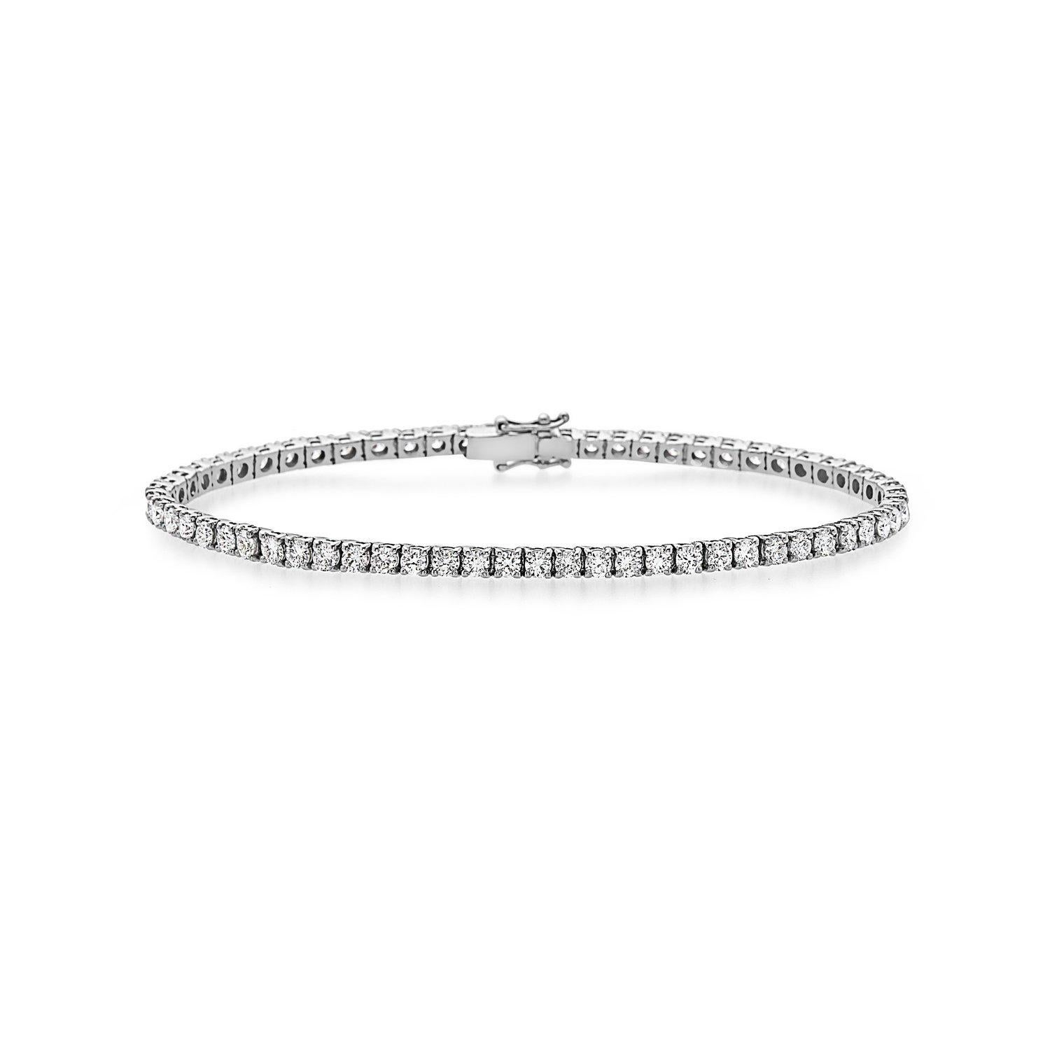 Round Cut Capucelli '3.43ct. t.w.' Natural Diamonds Tennis Bracelet, 14k Gold 4-Prongs For Sale