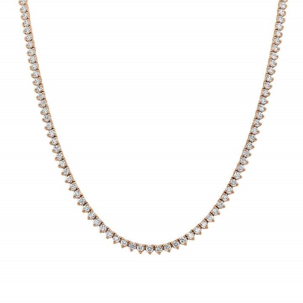 Round Cut Capucelli '7.06 ct. t.w.' Natural Diamonds Tennis Necklace, 14k Gold 3-Prongs For Sale