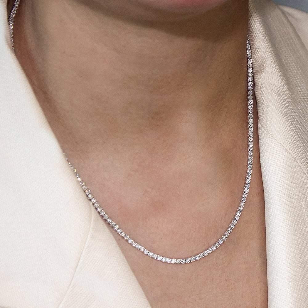 Art Nouveau Capucelli '7.06ct. t.w.' Natural Diamonds Tennis Necklace, 14k Gold 4-Prongs For Sale