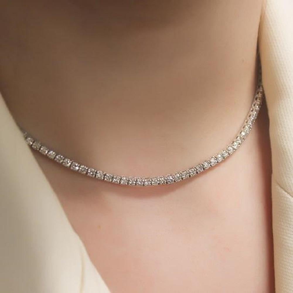 Capucelli '7,58ct. t.w.' Tennis-Halskette mit natürlichen Diamanten, 14k Gold 4-Zinken (Rundschliff) im Angebot