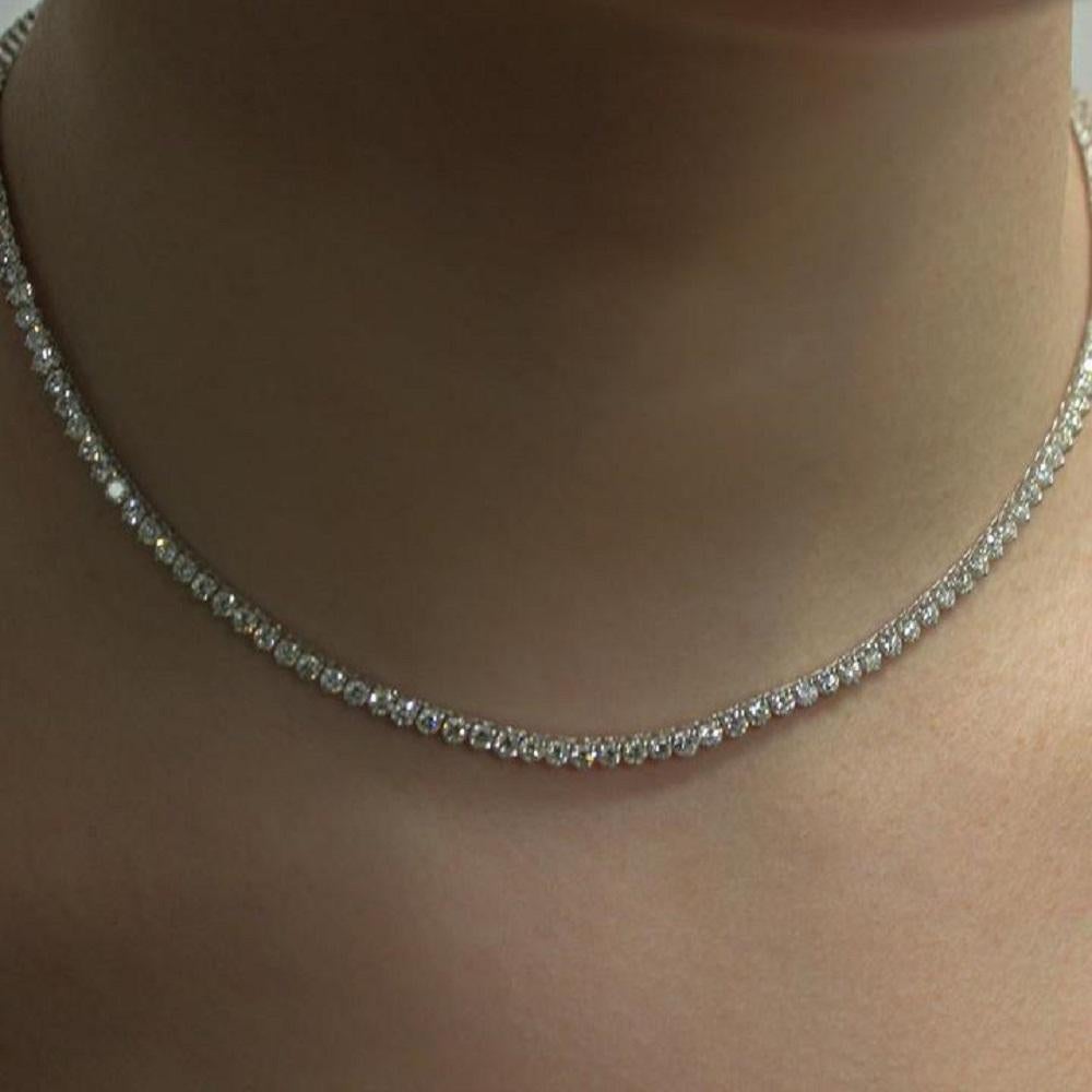 Capucelli '9.69ct. t.w.' Natural Diamonds Tennis Necklace, 14k Gold 3-Prongs In New Condition For Sale In Great Neck, NY