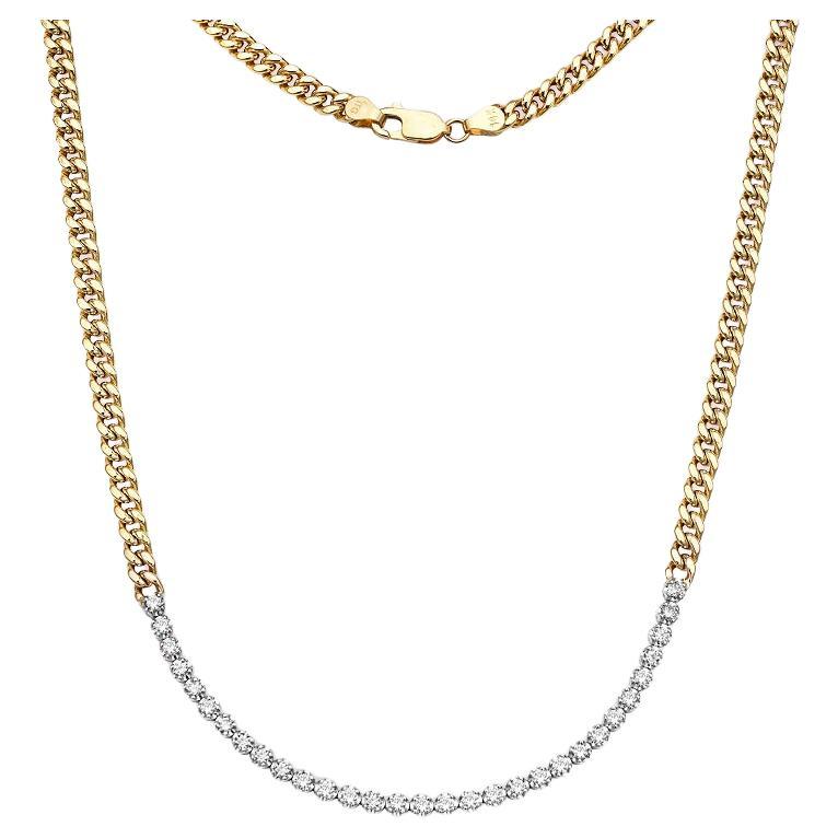 Capucelli Diamond Tennis Necklace & Half Flat Curb Chain (3.00 ct.)  For Sale