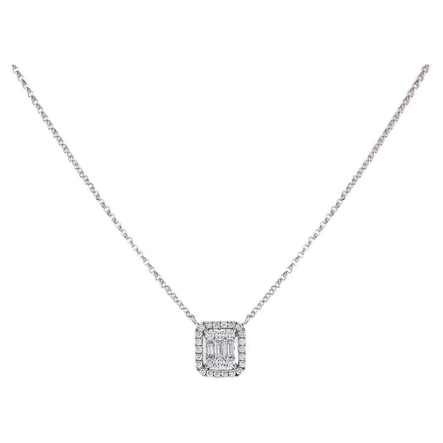Capucelli Double Halo Baguette Diamond Rectangular Shape Necklace (0.28 ct.) For Sale