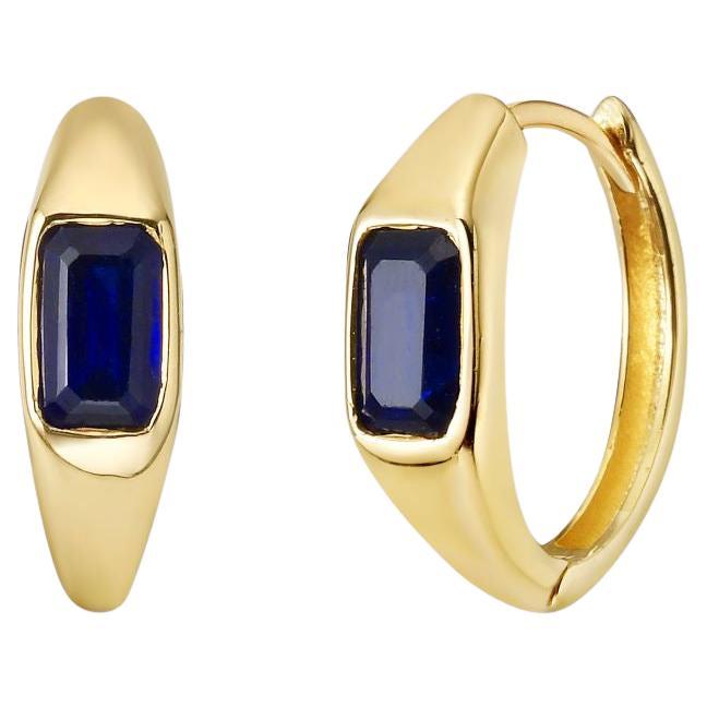 Capucelli Emerald Cut Blue Sapphire Huggies Earrings (1.00 ct.) in 14K Gold