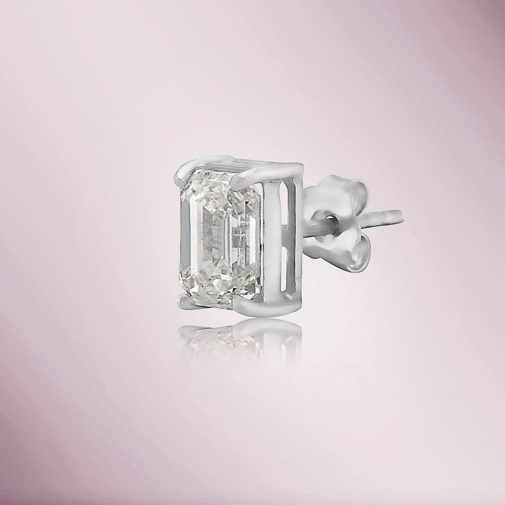 Women's or Men's Capucelli Emerald Cut Diamond Rectangular Studs Earrings (2.03 ct.) in 14K Gold For Sale