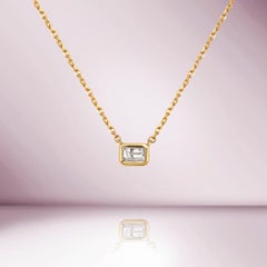Capucelli Emerald Cut Diamond Solitaire Necklace (0.20 ct.) 6.50 mm Bezel Sett