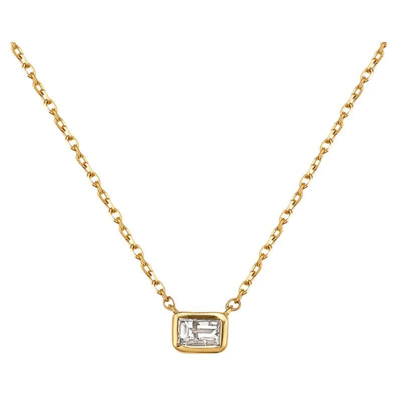 Capucelli Emerald Cut Diamond Solitaire Necklace (0.20 ct.) 6.50 mm Bezel Sett For Sale