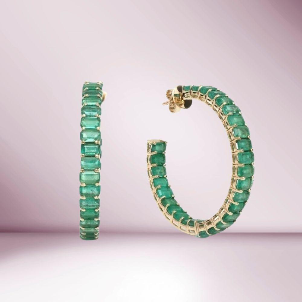 Women's Capucelli Emerald Cut Emerald Inside-Out Hoop Earrings (7.00 ct.) in 14K Gold For Sale