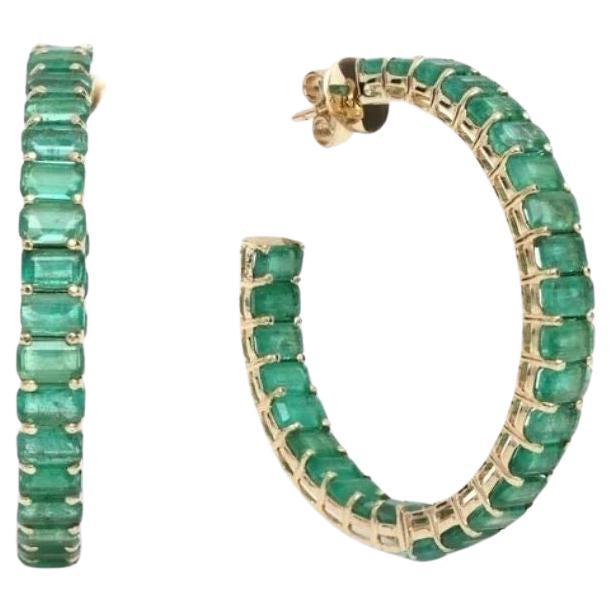 Capucelli Smaragd-Schliff Smaragd innen-außen Reifen Ohrringe (7,00 ct.) in 14K Gold
