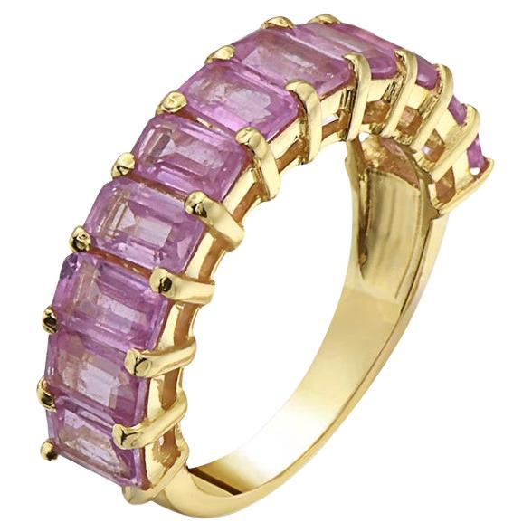 Capucelli Emerald Cut Pink Sapphire HalfWay Eternity Band (4.50 ct.) in 14K Gold For Sale