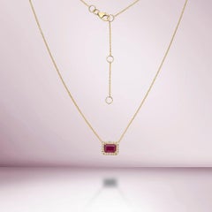 Capucelli Emerald Cut Ruby & Diamond Halo Necklace (1.41 ct.) in 14K Gold