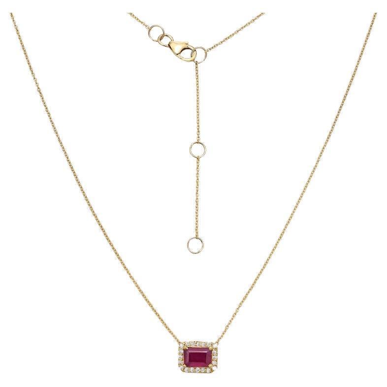 Capucelli Emerald Cut Ruby & Diamond Halo Necklace (1.41 ct.) in 14K Gold For Sale