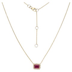 Capucelli Emerald Cut Ruby & Diamond Halo Necklace (1.41 ct.) in 14K Gold