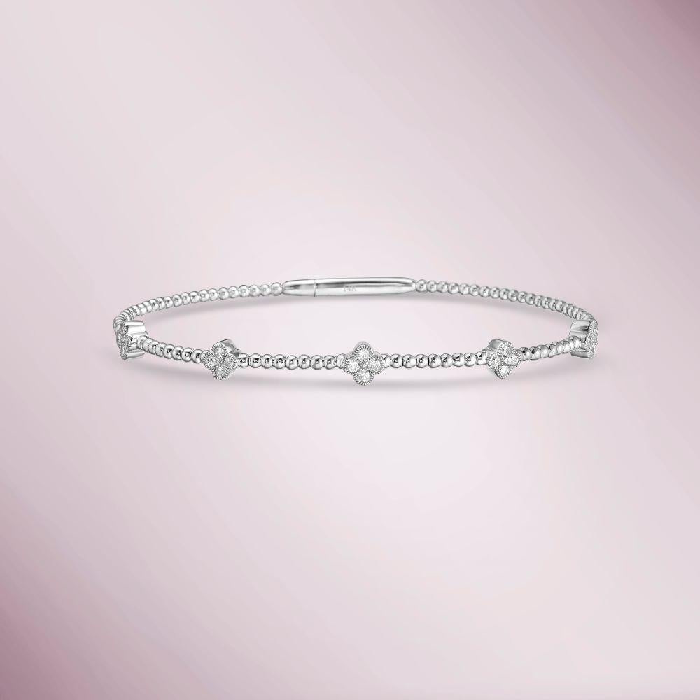 Round Cut Capucelli Flower Diamond Flexible Bangle Bracelet (0.43 ct.) in 14K Gold For Sale