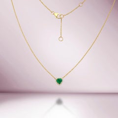 Capucelli Heart Shape Emerald With Diamond Halo Necklace (0.96 ct.) in 14K Gold