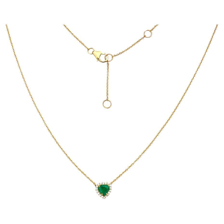 Capucelli Heart Shape Emerald With Diamond Halo Necklace (0.96 ct.) in 14K Gold For Sale
